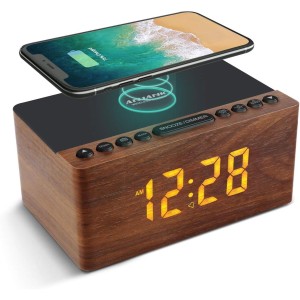 Wooden Wireless Charging Clock Radio